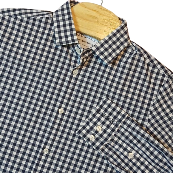 Mizzen+Main Leeward Navy Gingham Medium Standard Fit Collar Shirt - Picture 1 of 7